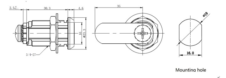 Zinc Alloy Cam Lock Dimension